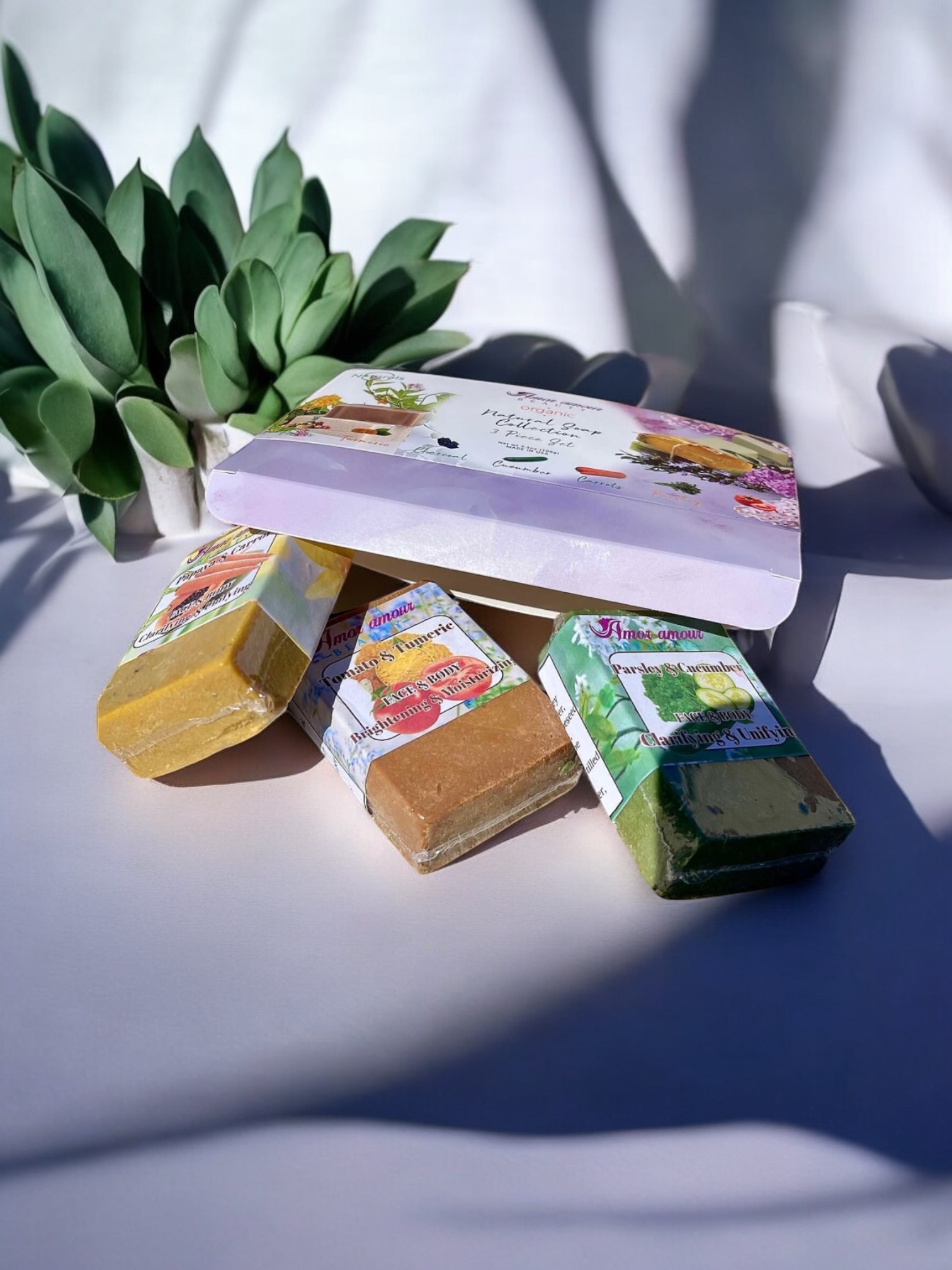parsley & Cucumber, Tomato & Turmeric, Papaya & Carrot. Soap 3-Pack